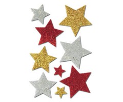 Kleepsud Magic - punased, kuldsed ja hõbedased tähed (glitter)